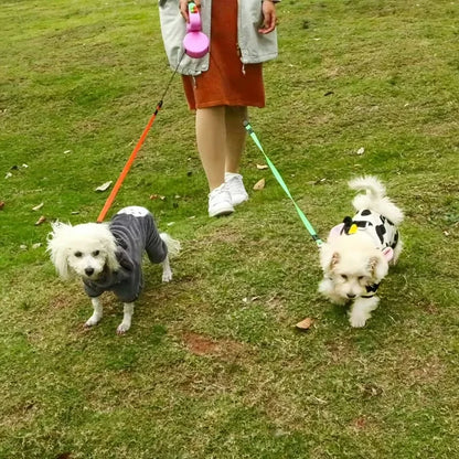 Self-Retracting Pet Leash with Dual Heads, 360-Degree Outdoor Dog Lead, One Leash for Two Dogs