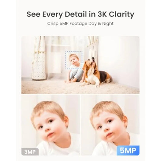 Indoor baby and pet monitoring camera with 3K PT Wi-Fi, E1 Pro series, black, 5MP night vision enhanced by F1.6 aperture, auto