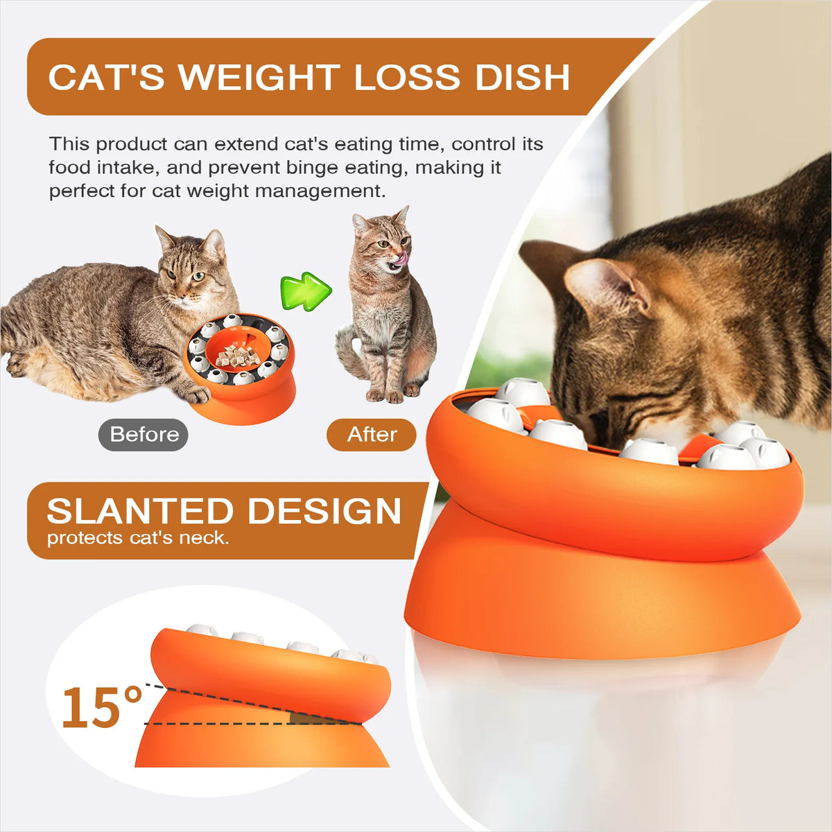 Interactive Cat Puzzle Feeder Toy Slow Feeder Bowl Treat Dispenser for Indoor Cats, Mental Stimulation Aid Digestion Enrichment Pet Game for Kitten
