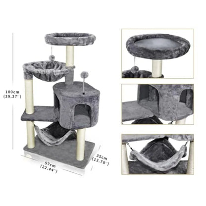 Cat Tree with Cat Condo and Big Hammock, Grey