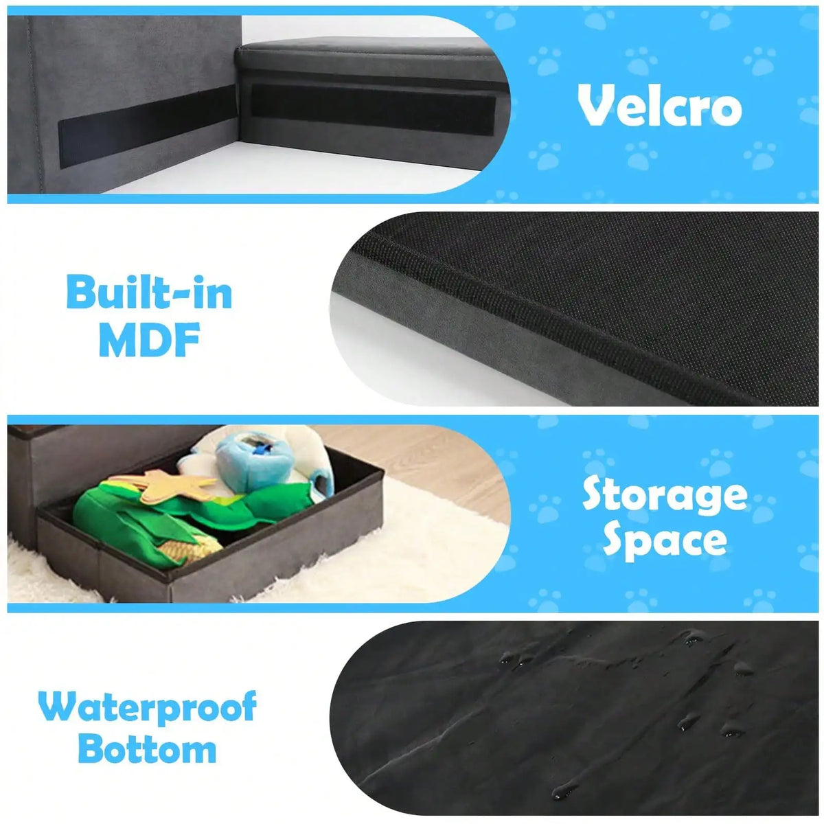 Foldable Dog Stairs For Small Medium Dogs With Storage And Adjustable Steps Pet Storage Stepper For High Beds Sofa Holding Up To 50 Lbs Pet Dog Cat (2 Step)