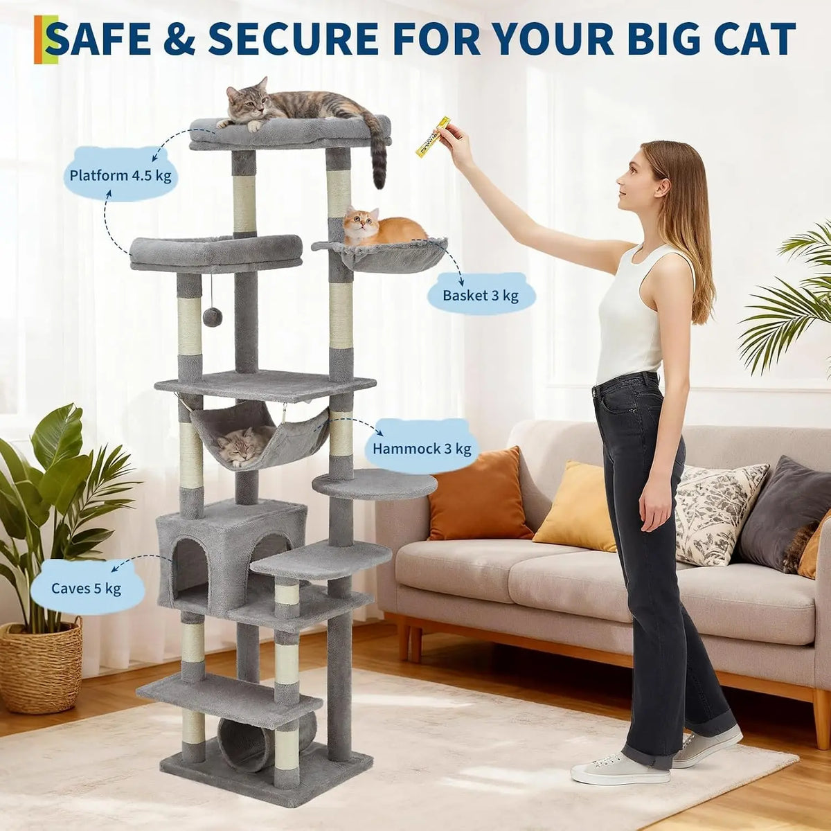 Cat Scratching Post Wear-Resistant Lint-Free Scratch-Resistant Pet Grooming Tool with Scratching Posts, Condo, Perches, Hammock & Tunnel Heavy Duty Cat Furniture for Indoor Cats