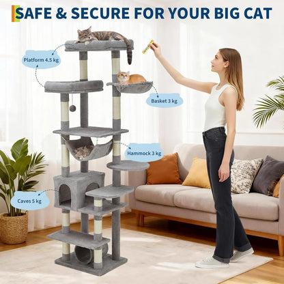 Cat Scratching Post Wear-Resistant Lint-Free Scratch-Resistant Pet Grooming Tool with Scratching Posts, Condo, Perches, Hammock & Tunnel Heavy Duty Cat Furniture for Indoor Cats