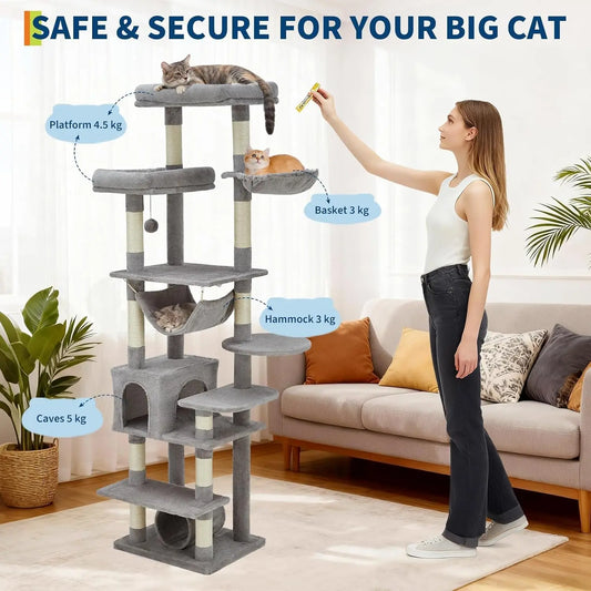Cat Scratching Post Wear-Resistant Lint-Free Scratch-Resistant Pet Grooming Tool with Scratching Posts, Condo, Perches, Hammock & Tunnel Heavy Duty Cat Furniture for Indoor Cats