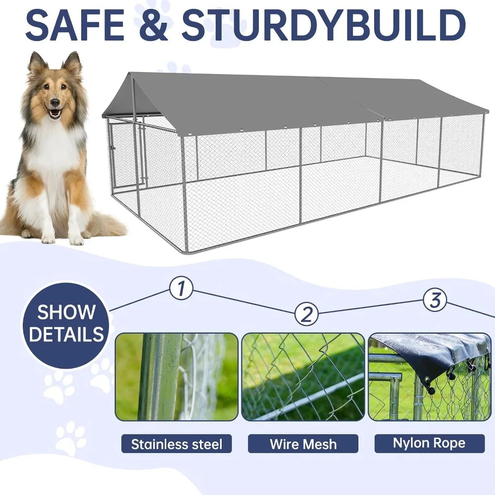 Outdoor Dog Enclosure: Heavy Duty Mesh Kennel House with Secure Lock