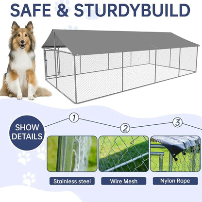 Outdoor Dog Enclosure: Heavy Duty Mesh Kennel House with Secure Lock