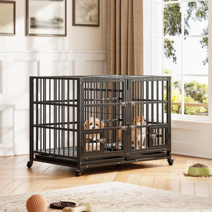 Garvee Metal Heavy Duty Dog Crate for Dogs Large Dog Cage with Removable Tray Easy Assemble Dog Kennel with Double-Latch Locks