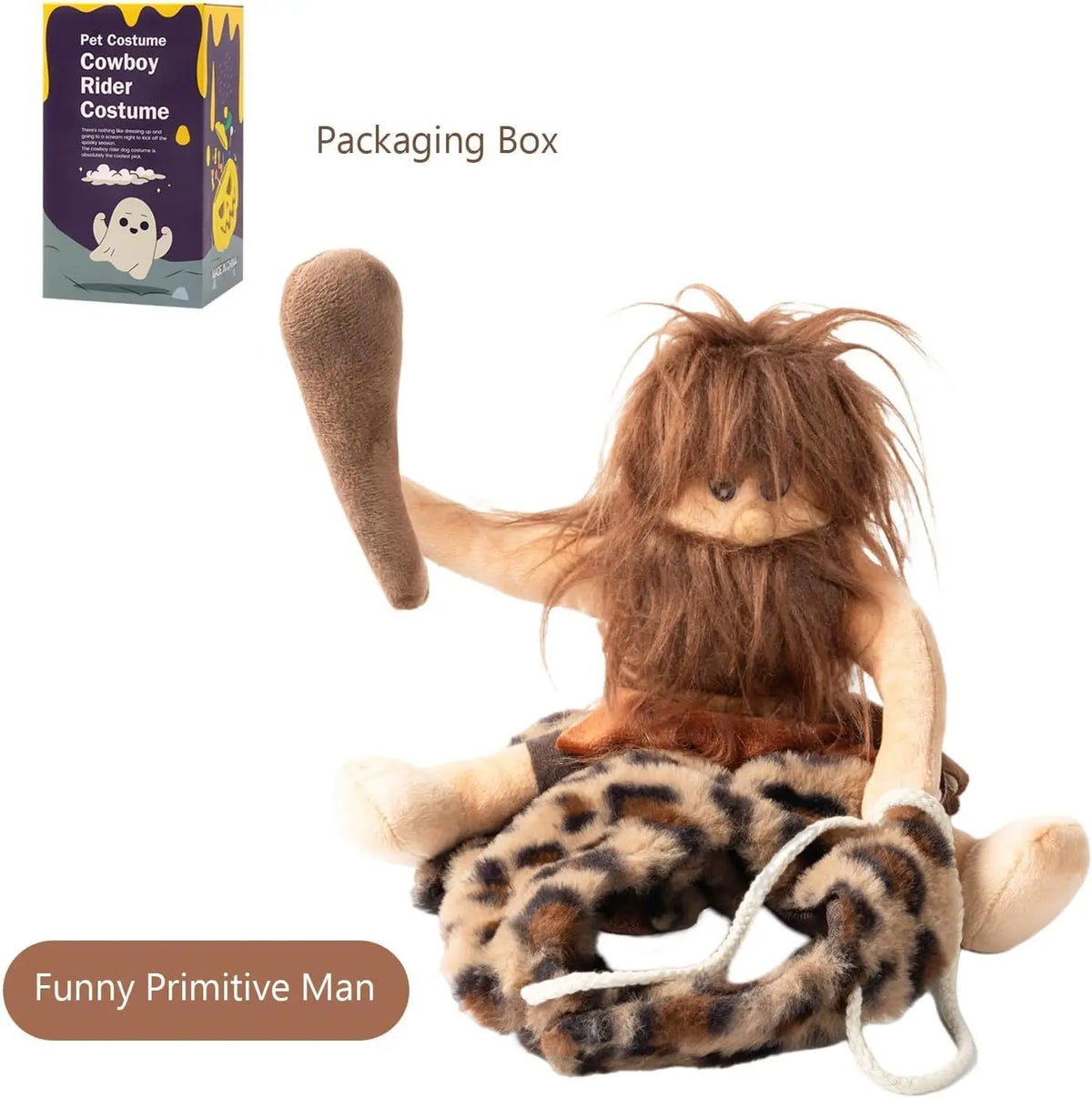 Dog Halloween Costume Funny Dog Cowboy Riding Costume Pet Costume Cat Suit Cowboy Rider Style for Small Medium Large Dogs (Primitive Man, Medium)