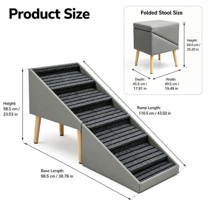 6 Step Dog Stairs Pet Ramp for Bed and Sofa Foldable Ottoman Non Slip Steps for Small Medium Large Dogs Indoor Furniture Access