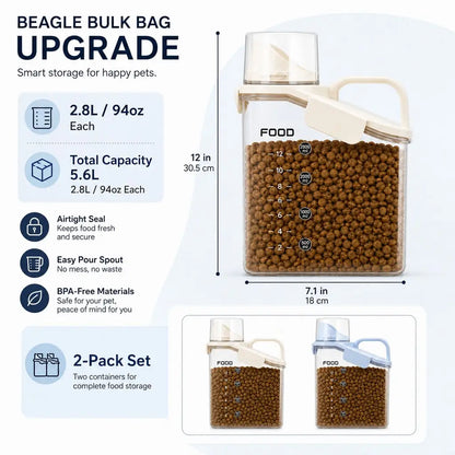 2-Pack Pet Food Dispenser Containers With Measuring Cups, Airtight Pantry Organizer For Kibble And Treats
