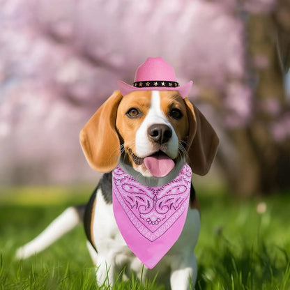 Halloween Costumes for Dogs Cat Pet Cowboy Costume Cowboy Hat with Bandana Set for Halloween, Christmas, Holiday, Party, Cosplay (Pink, Small)
