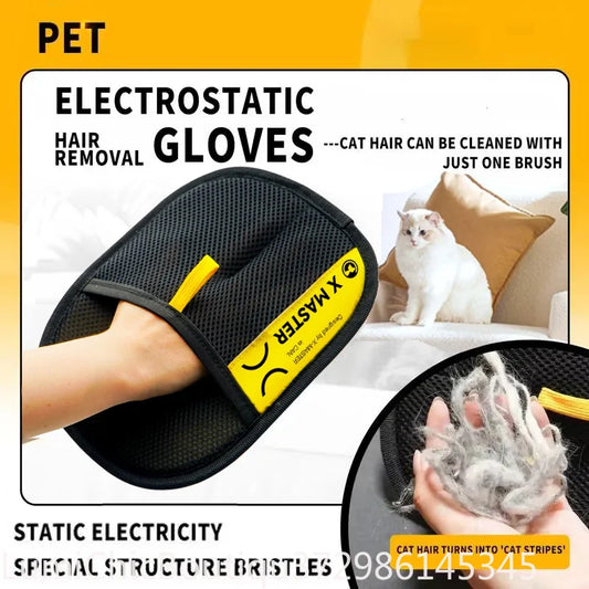 2‑in‑1 Electrostatic Pet Hair Remover Glove Reusable Washable Grooming Glove With Lint Roller Brush Safe Fur Removal For Cats Dogs