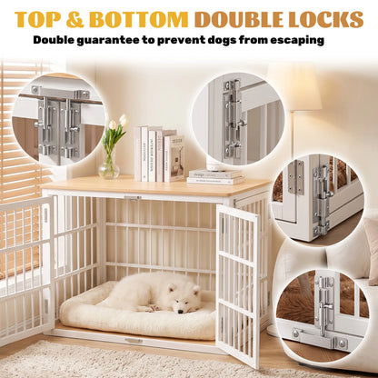 JHK 38 Inch Iron Wood Dog Cage with Double Lock Doors Heavy Duty Extra Large Pet Kennel for Indoor Outdoor Dog Kennel Furniture