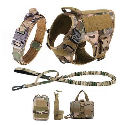 Tactical Dog Harness Collar Leash Molle Pouches For Medium Large Dogs Pet German Shepherd Training Walking Vest Dog Harnesses