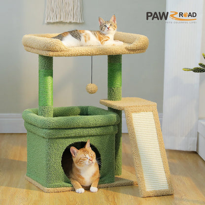 Small Cat Tree for Indoor Cat Tower with Sisal Scratching Post and Pad Wide Top Perch Large Cat Condo Cat Scratchers Cat Toys