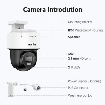 ANNKE 4K PoE PT Security Camera 2.8 mm Smart Dual Light Color Night Vision Auto-tracking ,Two-way voice ,8MP CCTV Camera ,ONVIF