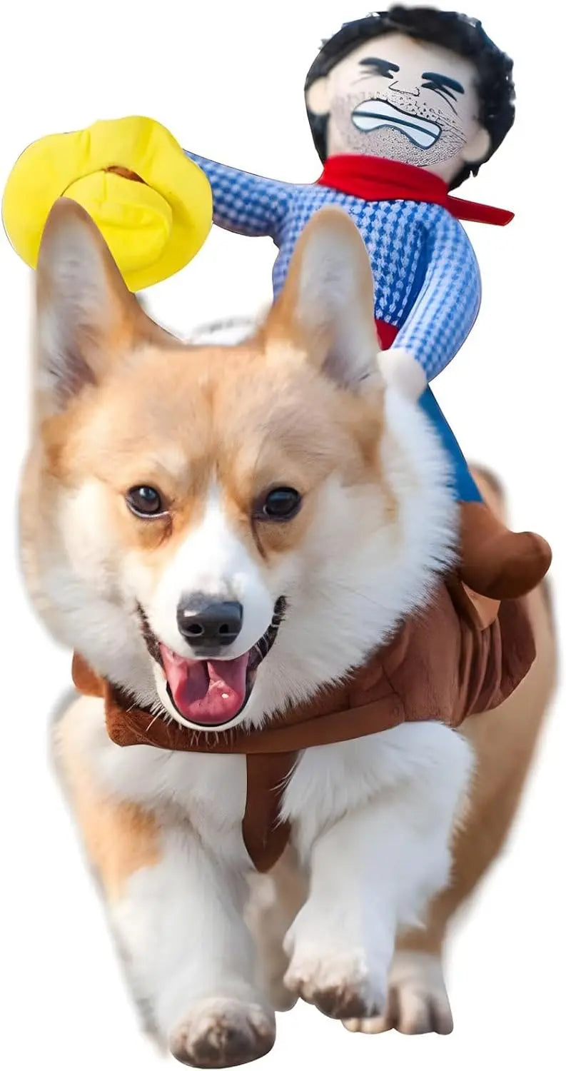 Dog Halloween Costume Funny Dog Cowboy Riding Costume Pet Costume Cat Suit Cowboy Rider Style for Small Medium Large Dogs (Primitive Man, Medium)