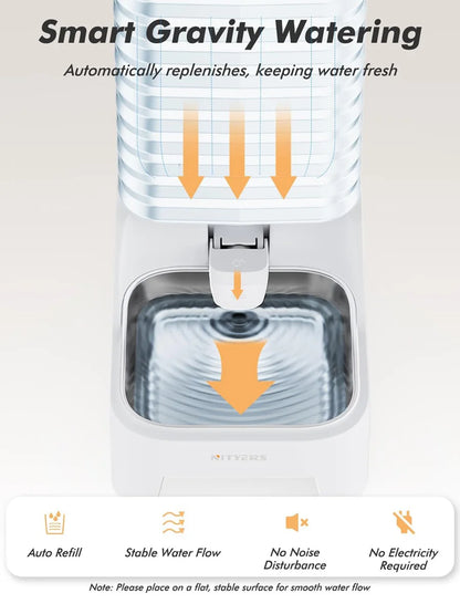 NITYERS 6L Gravity Pet Water Dispenser Large Capacity Automatic Dog Water Bowl Raised Elevated Pet Water Fountain No Electricity Stainless Steel Tray for Cats Dogs
