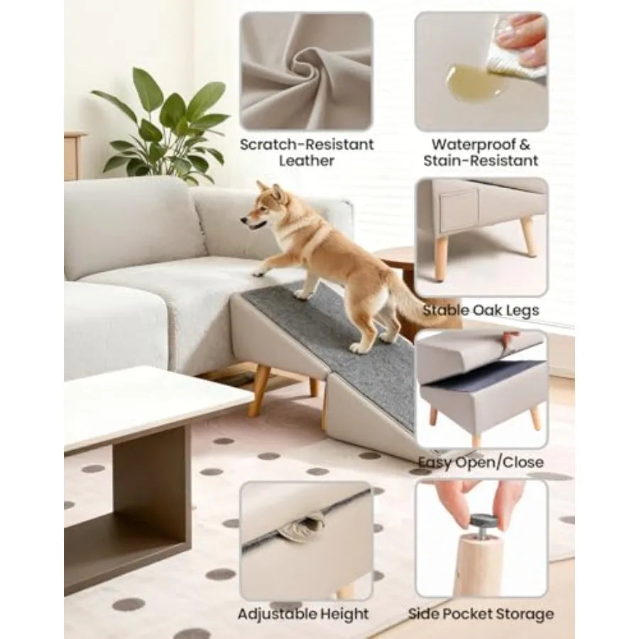 Dog Ramp for Couch Bed, 2-in-1 Dog Stairs for Small and Medium Dogs Cats, 16'' Indoor Pet Ramp with 23Gentle Slope, Non-Slip Fe