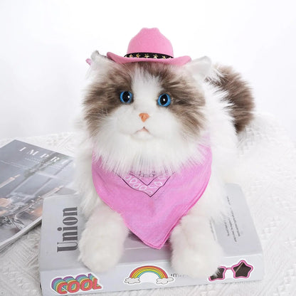 Halloween Costumes for Dogs Cat Pet Cowboy Costume Cowboy Hat with Bandana Set for Halloween, Christmas, Holiday, Party, Cosplay (Pink, Small)