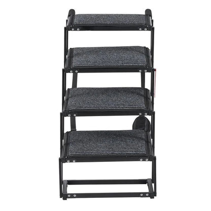 Dog Stairs for Car, 4 Steps Extra Wide Foldable Dog Ramp for Large Dogs with Non-Slip Rug Surface, Portable Lightweight Pet Ladder for Car, SUV, Truck, High Beds, Sofas, Support up to 200 lbs