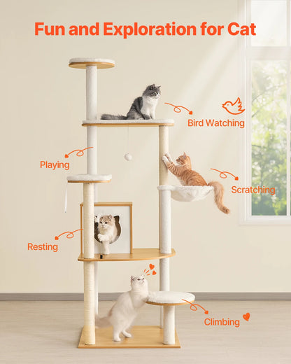 VEVOR Large Cat Tree 68.9inch Tall Multi-level Cat Condo Furniture Activity Center with Cozy Perches Big Kitten House for Indoor