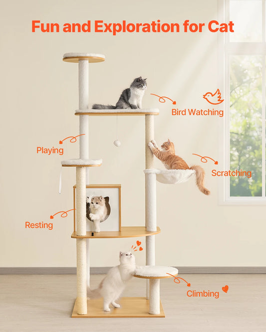 VEVOR Large Cat Tree 68.9inch Tall Multi-level Cat Condo Furniture Activity Center with Cozy Perches Big Kitten House for Indoor