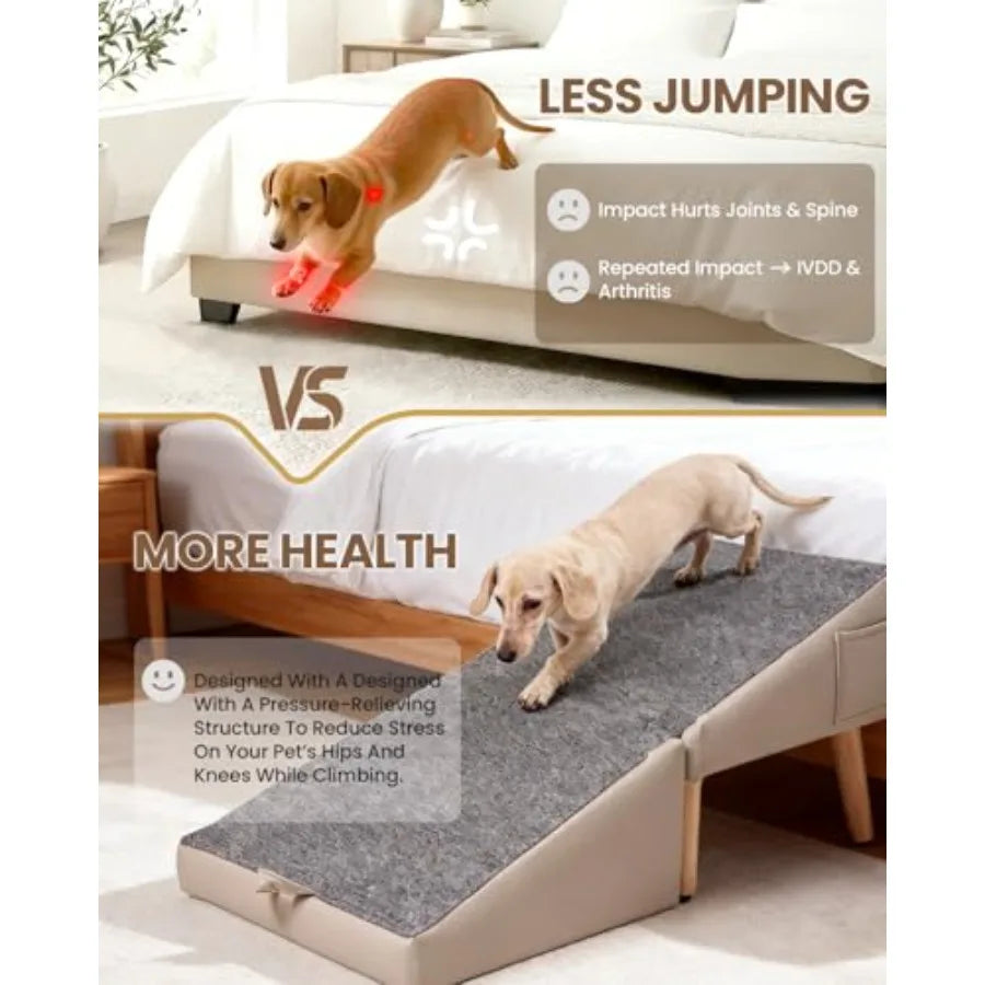 Dog Ramp for Couch Bed, 2-in-1 Dog Stairs for Small and Medium Dogs Cats, 16'' Indoor Pet Ramp with 23Gentle Slope, Non-Slip Fe