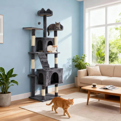 72 Inch Large Cat Tree Tower with Scratching Posts, Multi Level Cat Condo Furniture with Perches, Hammock & Toys, Stable Indoor Activity Center for Cats