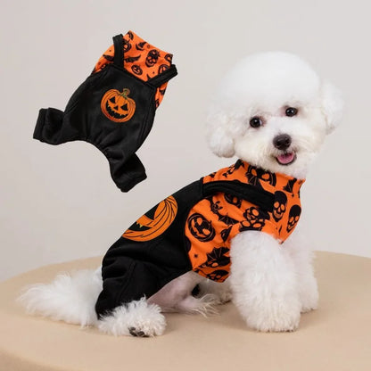 Halloween Pet Four-legged Costume All-over Jack-o'-Lantern Print Stretchy Polyester Material Easy Pull-on Closure for Halloween Party Daily Wear Small Pet Lovers dog costume dog halloween