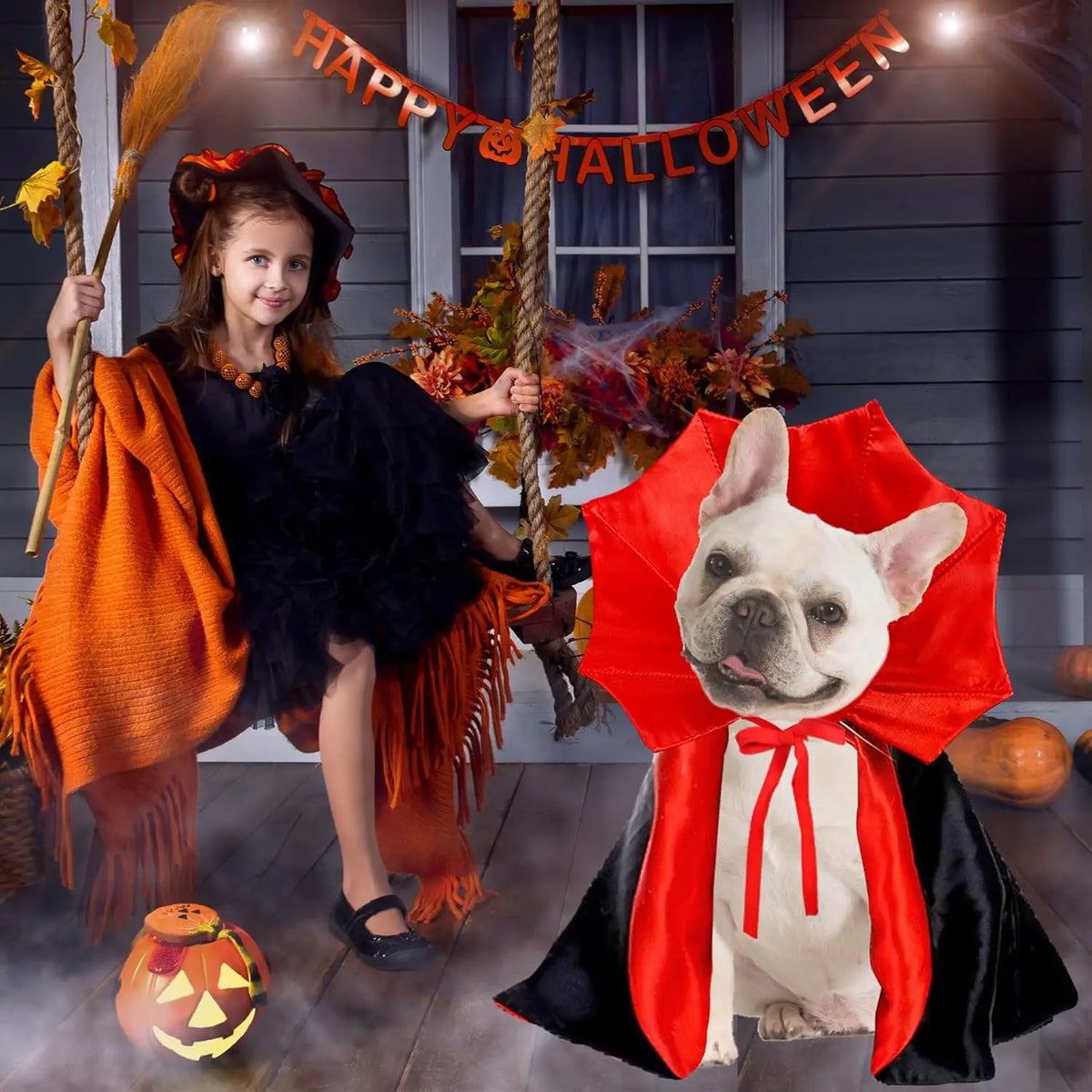 Dog Halloween Costumes, Dog Vampire Devil Cloak Cape Costume Halloween Costumes for Small Medium Large Dogs Pets (Large)