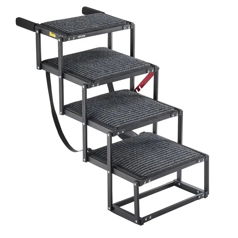 Dog Stairs for Car, 4 Steps Extra Wide Foldable Dog Ramp for Large Dogs with Non-Slip Rug Surface, Portable Lightweight Pet Ladder for Car, SUV, Truck, High Beds, Sofas, Support up to 200 lbs