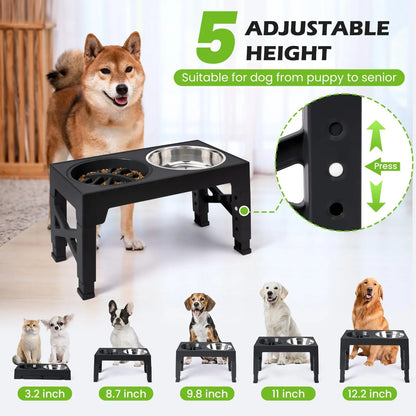 Adjustable Elevated Dog Feeder, Raised Dog Bowl Stand with Double Stainless Steel Food Water Bowls, Ergonomic Pet Feeding Station for Small Medium Large Dogs