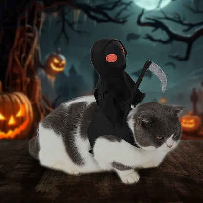 Halloween Dog Death Reaper Costume Handheld Scythe Prop Frayed Robe Edge Adjustable Fixing Strap for Halloween Parade Cosplay Contest Pet Gift Buyers halloween dog halloween dog