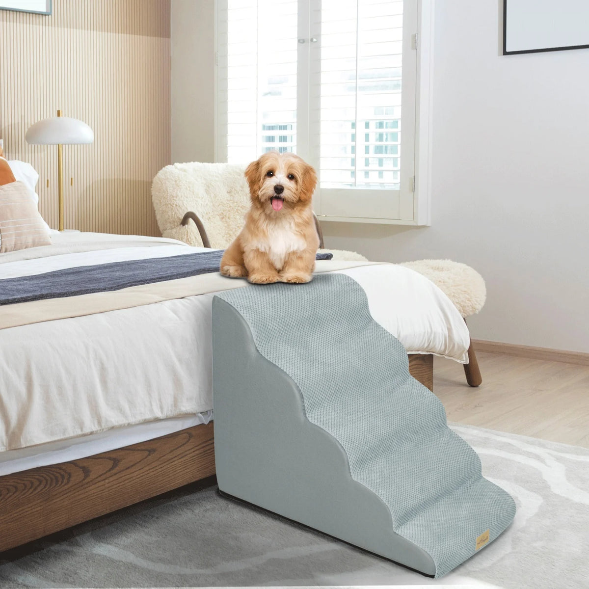 3/4/5 Steps Dog Stairs for Small Dogs Curved Dog Step Pet Ramp with Removable Cover for Sofa Bed or Chair High-Density Sponge Foam