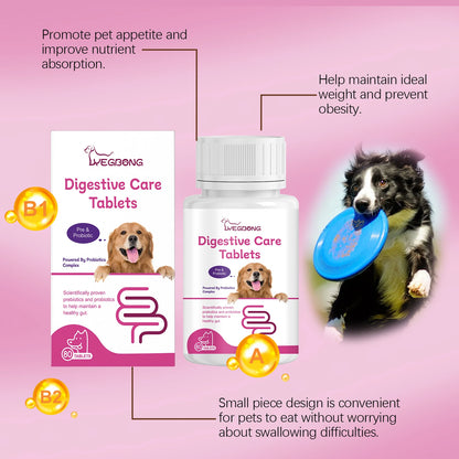Pet Probiotic Chewable Tablets for Dogs Cats Digestive Health Gut Flora Immune Support Diarrhea Relief Prebiotics Digestive Enzymes Chicken Flavor Daily Supplement for Puppy Kitten Sensitive Stomach Safe Natural Effective