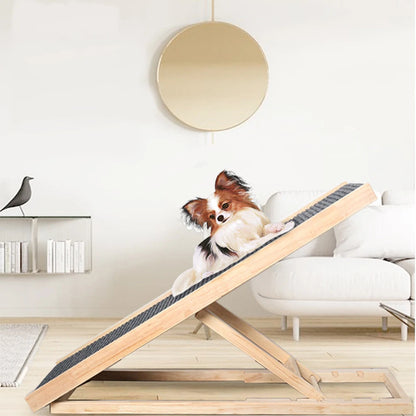 Wooden Folding Dog Ramp 3/4 Levels Height Adjustable Portable Pet Ramp Non-Slip Versatile for Indoor High Bed Couch