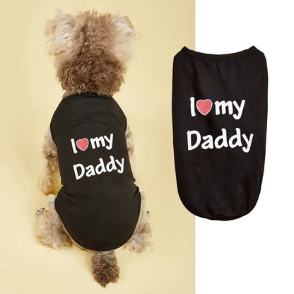 Pet Couple Clothes I Love My Daddy / Mom Puppy Tank Top Summer Sleeveless T-Shirt for Small Dogs Cute Pet Outfit