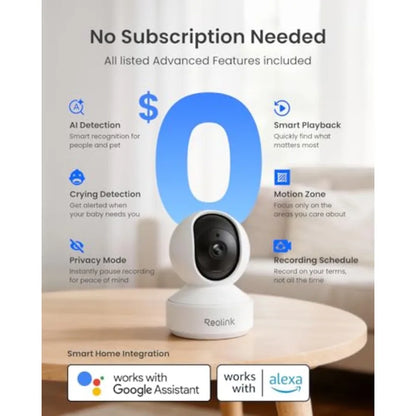 Indoor baby and pet monitoring camera with 3K PT Wi-Fi, E1 Pro series, black, 5MP night vision enhanced by F1.6 aperture, auto