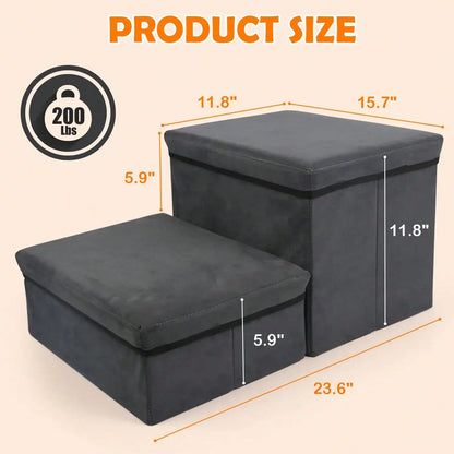 Foldable Dog Stairs For Small Medium Dogs With Storage And Adjustable Steps Pet Storage Stepper For High Beds Sofa Holding Up To 50 Lbs Pet Dog Cat (2 Step)