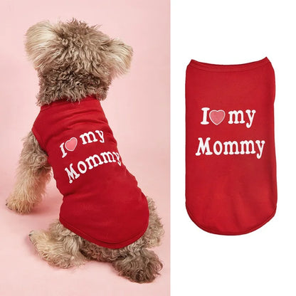 Pet Couple Clothes I Love My Daddy / Mom Puppy Tank Top Summer Sleeveless T-Shirt for Small Dogs Cute Pet Outfit