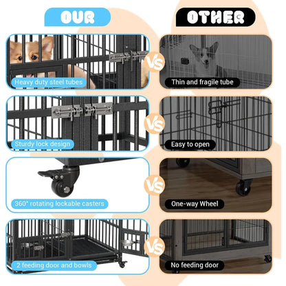 Garvee Metal Heavy Duty Dog Crate for Dogs Large Dog Cage with Removable Tray Easy Assemble Dog Kennel with Double-Latch Locks